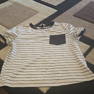 SHEIN Black and White Striped Kids Tee with Pocket